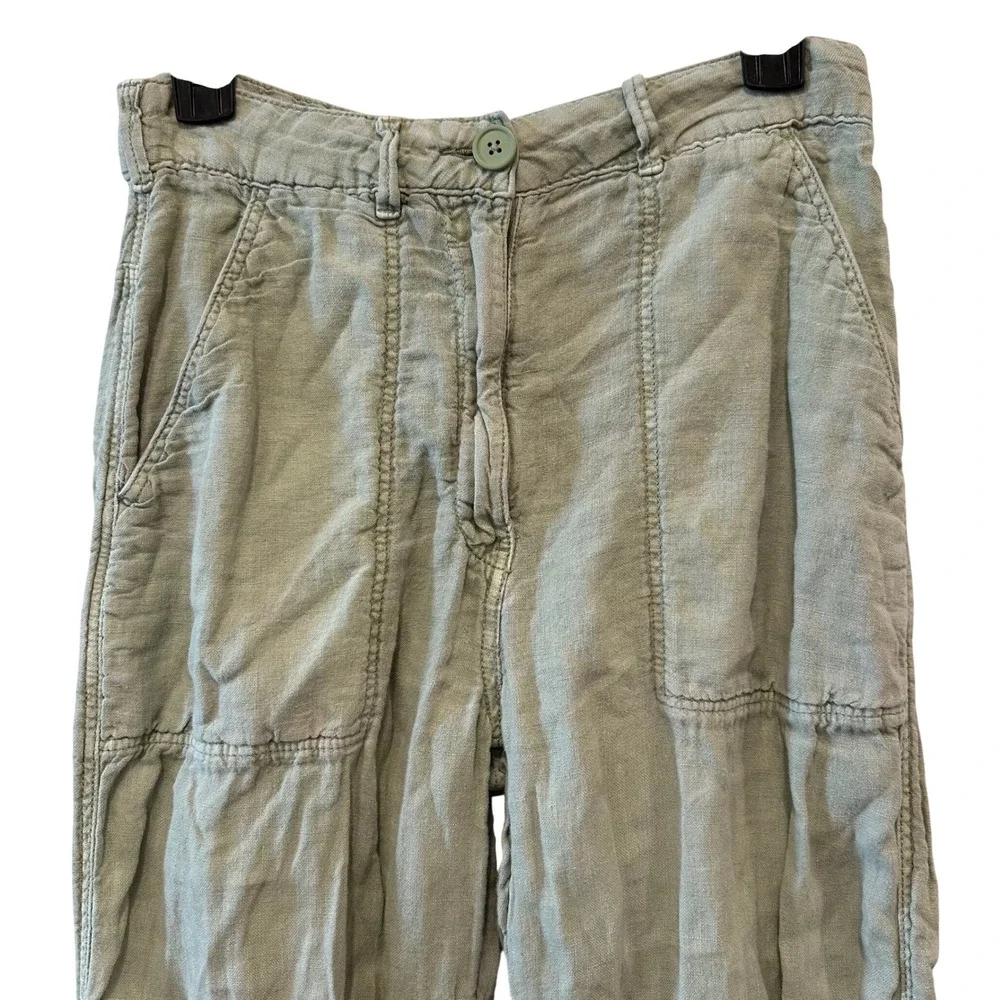 ZARA Women's Light‎ Green 100% Linen Utility Pants Wide Leg Cropped Size XS